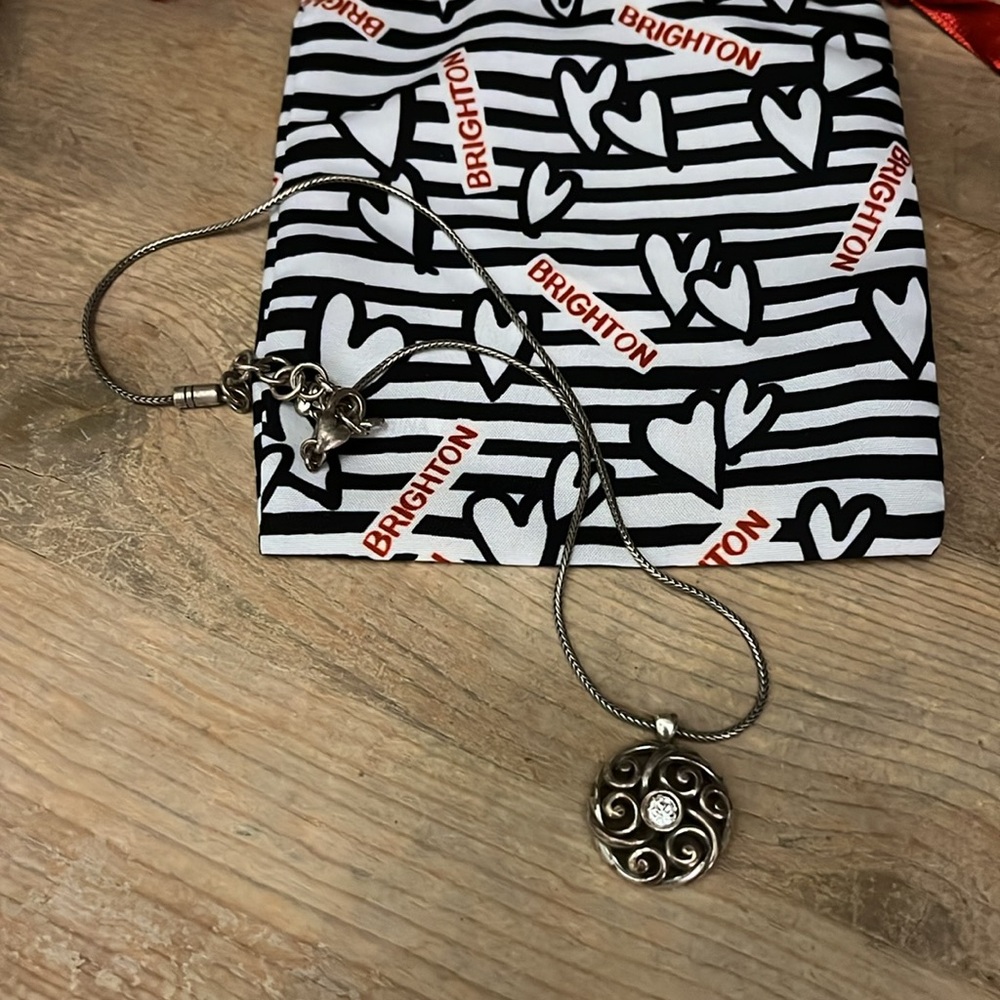 Brighton Necklace Round Silver Scroll Pendant Rhi… - image 5